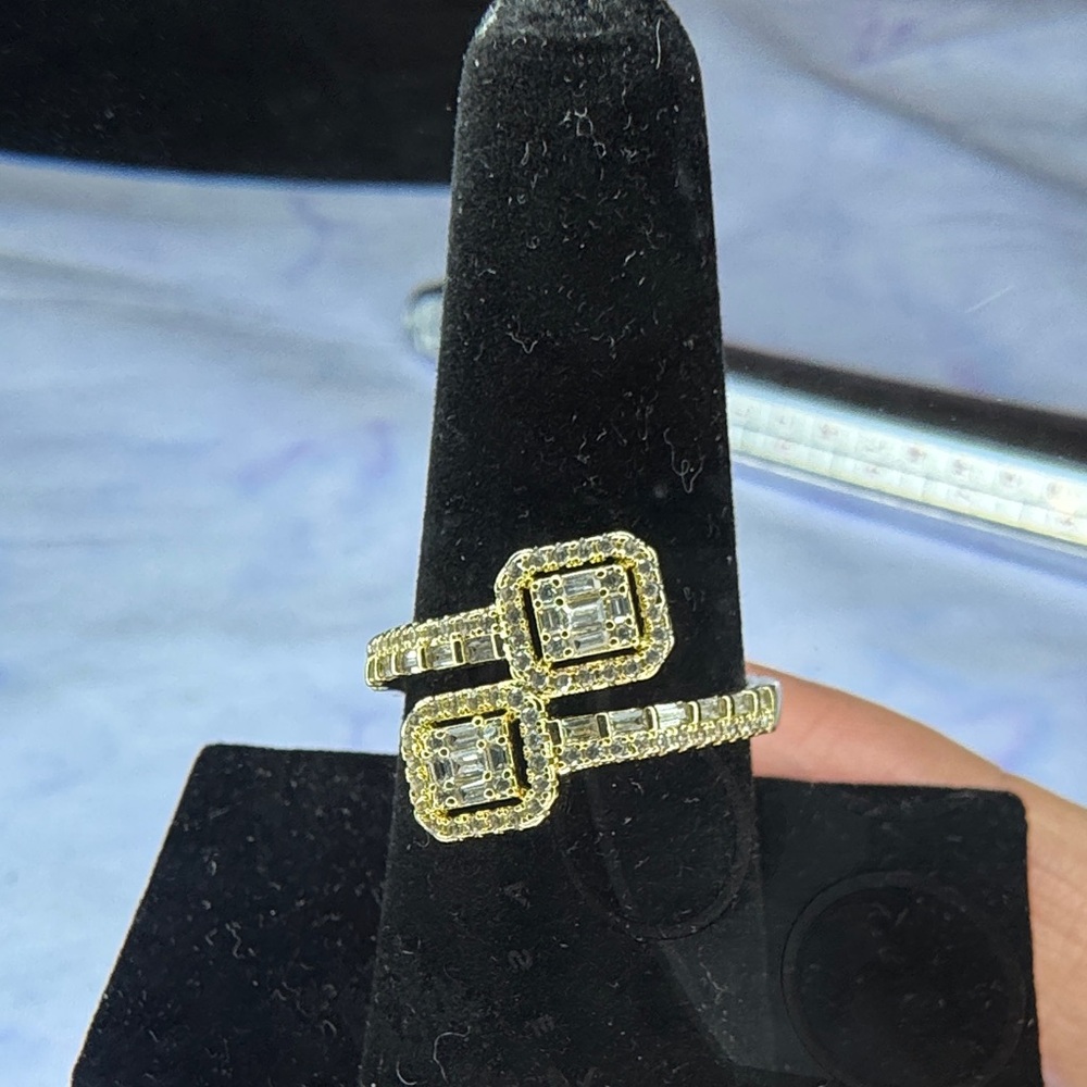 Gold-Tone Double Square Pave Ring - Women Jewelry